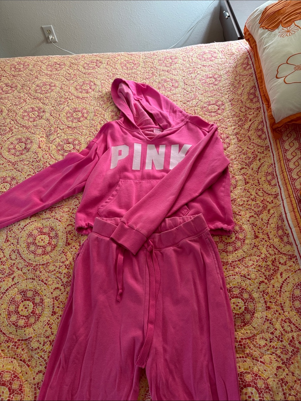 PINK Victoria's Secret Hot Pink Hoodie with White Logo